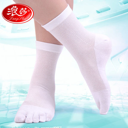 五指袜男纯棉夏季短筒浪莎男袜薄款中筒短袜男士超薄运动分趾袜子